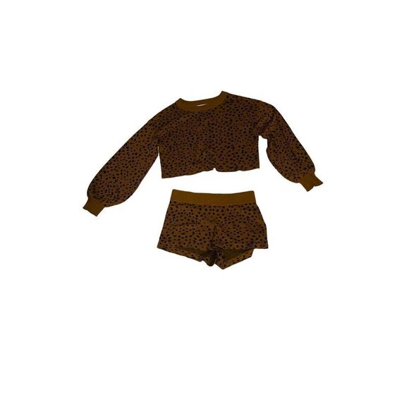 Beach Riot Sandy Short and Ava Top Set Lounge Brown Knit Leopard Print Size Smal - Picture 2 of 6